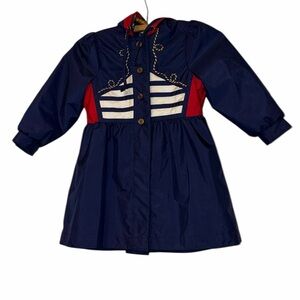 VTG Giacca young gallery girls navy blue red white sailor native raincoat sz 4